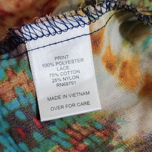 VALERIE STEVENS Sheer Geometric Multicolor Short Sleeve Lace Blouse XL - Picture 15 of 16